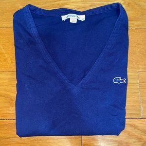 Lacoste- Women's Blue V Neck T Shirt Size SMALL 38